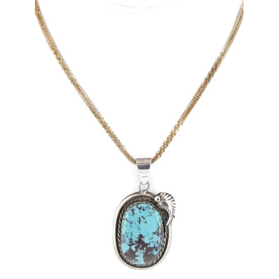 Feather Certified Authentic .925 Sterling Silver Handmade Navajo Natural Turquoise Native American Necklace 14996