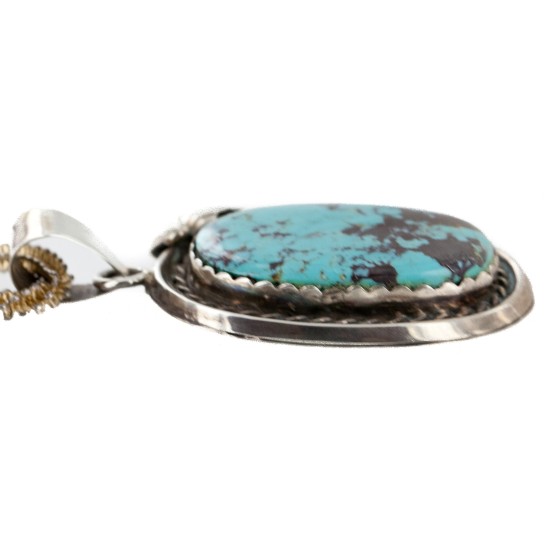 Feather Certified Authentic .925 Sterling Silver Handmade Navajo Natural Turquoise Native American Necklace 14996