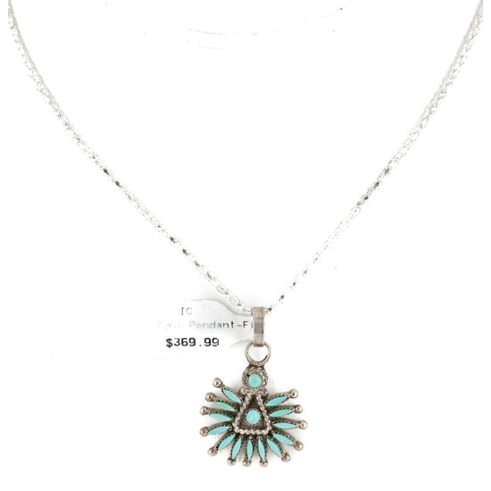 Handmade Certified Authentic Zuni .925 Sterling Silver Petit Point Natural Turquoise Native American Necklace 24294 Handmade Certified Authentic Zuni .925 Sterling Silver Petit Point Natural Turquoise Native American Necklace 24294