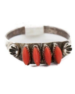 Handmade Certified Authentic Zuni .925 Sterling Silver Coral Native American Ring  16759