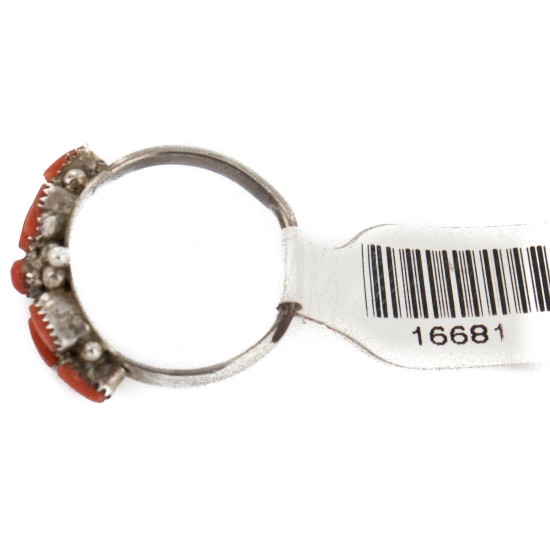 Handmade Zuni Certified Authentic .925 Sterling Silver Coral Native American Ring  16681