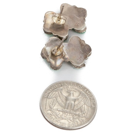 Handmade Certified Authentic Petit Point Flower Zuni .925 Sterling Silver Turquoise Stud Native American Earrings 27127