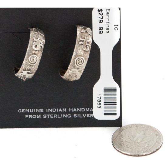 Handmade Certified Authentic Navajo Storyteller .925 Sterling Silver Native American Earrings  17863