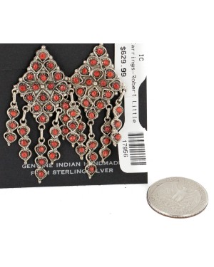 Handmade Certified Authentic Navajo .925 Sterling Silver Coral Dangle Native American Earrings 17956 Handmade Certified Authentic Navajo .925 Sterling Silver Coral Dangle Native American Earrings 17956