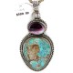 .925 Sterling Silver Handmade Certified Authentic Natural Turquoise and Purple Spiny Oyster Native American Necklace 10053-0