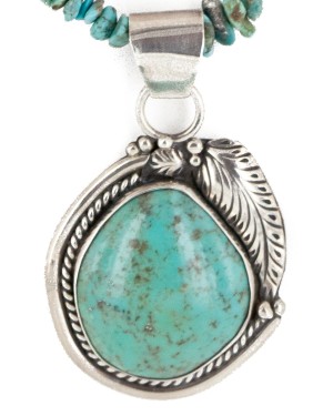 .925 Sterling Silver Handmade Certified Authentic Navajo Turquoise Native American Necklace 14987-16070