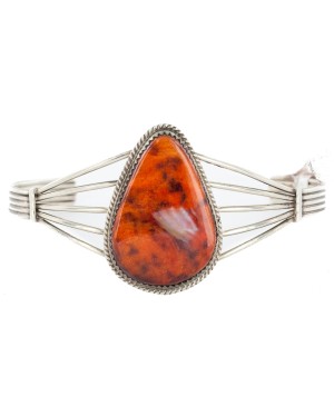 Handmade Certified Authentic .925 Sterling Silver Natural Spiny Oyster Native American Bracelet 12325