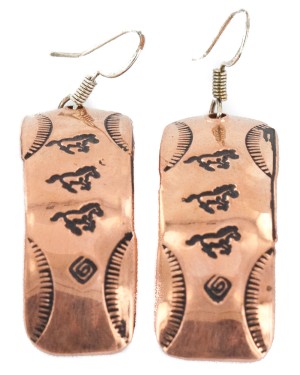 Handmade Certified Authentic Horse Navajo Handstamped Pure Copper Dangle Native American Earrings 18067-0