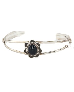 Handmade Certified Authentic Navajo .925 Sterling Silver Natural Black Onyx Native American Bracelet 12615