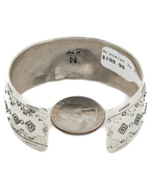 Handmade Certified Authentic Navajo Natural Black Onyx Nickel Native American Bracelet  12842