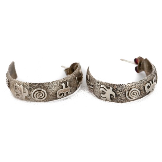 Handmade Certified Authentic Navajo Storyteller .925 Sterling Silver Native American Earrings  17863