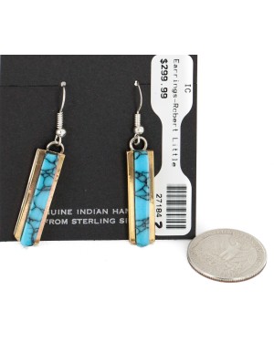 Handmade Certified Authentic Nickel .925 Sterling Silver Hook Navajo Natural Turquoise Dangle Native American Earrings 27184-2