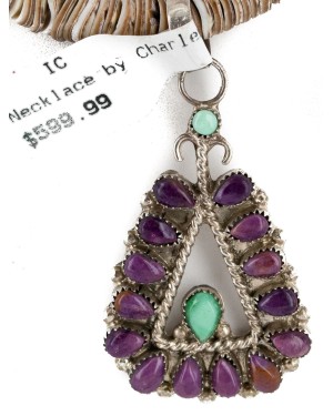 Handmade Certified Authentic Zuni .925 Sterling Silver Petit Point Natural Sugilite Turquoise Native American Necklace 24317-25265-3