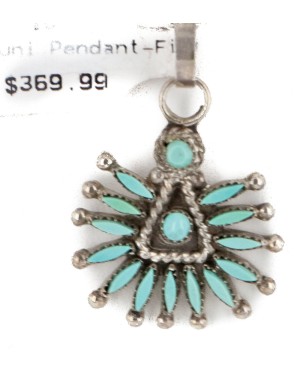 Handmade Certified Authentic Zuni .925 Sterling Silver Petit Point Natural Turquoise Native American Necklace 24294