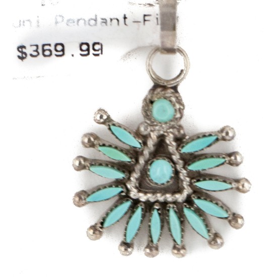 Handmade Certified Authentic Zuni .925 Sterling Silver Petit Point Natural Turquoise Native American Necklace 24294 Handmade Certified Authentic Zuni .925 Sterling Silver Petit Point Natural Turquoise Native American Necklace 24294