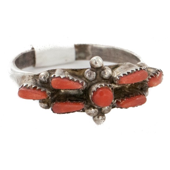 Handmade Zuni Certified Authentic .925 Sterling Silver Coral Native American Ring  16681