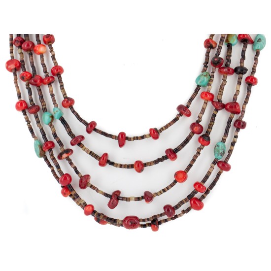 Certified Authentic 5 Strand Navajo .925 Sterling Silver Natural Turquoise Coral Native American Necklace 15775-1 Certified Authentic 5 Strand Navajo .925 Sterling Silver Natural Turquoise Coral Native American Necklace 15775-1