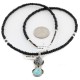 .925 Sterling Silver Handmade Certified Authentic Navajo Natural Turquoise Snowflake stone Black Onyx Native American Necklace 14124-19-16083-3
