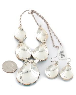 Handmade Certified Authentic Navajo .925 Sterling Silver Natural Turquoise Set Native American Necklace Earrings 15783-17903