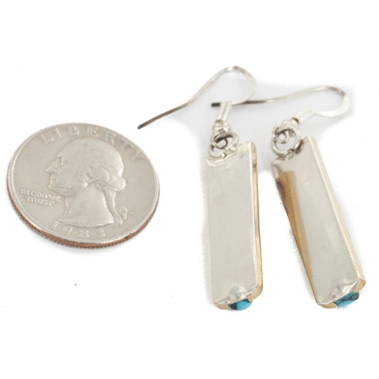 Nickel Handmade Certified Authentic Navajo Inlay Natural Turquoise Coral Native American Earrings 27184-1