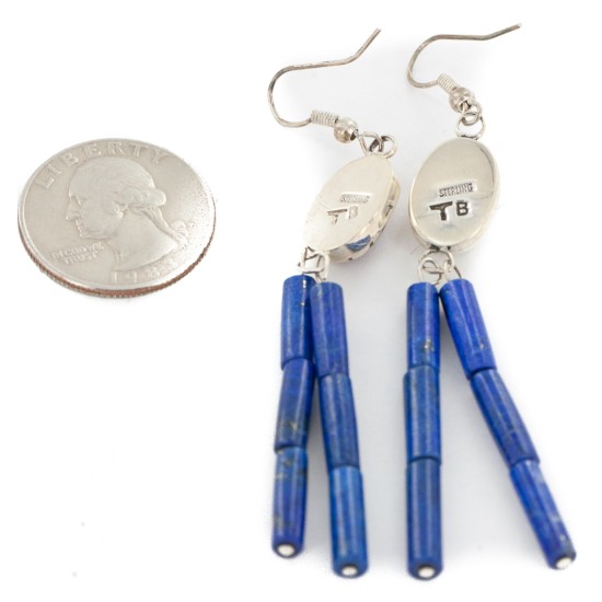 Handmade Certified Authentic Signed by .925 Sterling Silver Navajo Natural Spiny Oyster Lapis Dangle Native American Earrings 27118