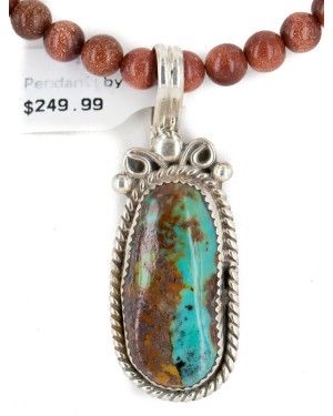 .925 Sterling Silver Handmade Certified Authentic Navajo Turquoise Goldstone Native American Necklace 24396-1-16083-6