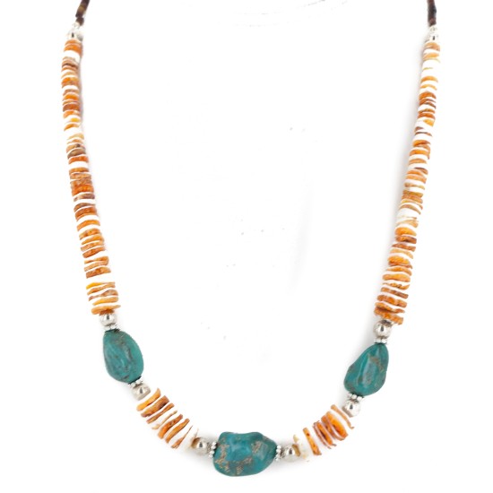 Certified Authentic Navajo .925 Sterling Silver Natural Graduated Spiny Oyster Turquoise Native American Necklace 34060