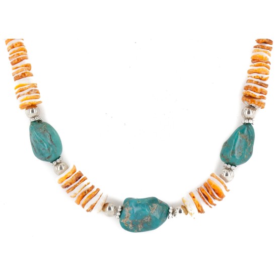 Certified Authentic Navajo .925 Sterling Silver Natural Graduated Spiny Oyster Turquoise Native American Necklace 34060