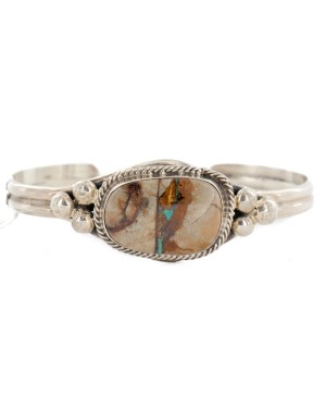 Handmade Certified Authentic .925 Sterling Silver Navajo Natural Boulder Turquoise Native American Bracelet 12448-00