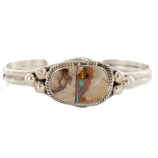 Handmade Certified Authentic .925 Sterling Silver Navajo Natural Boulder Turquoise Native American Bracelet 12448-00