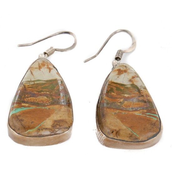 Handmade Certified Authentic Signed by Shay .925 Sterling Silver Natural Boulder Turquoise Dangle Native American Earrings 17948