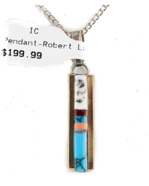 Nickel Handmade Certified Authentic Navajo Inlay Natural Turquoise Coral Native American Necklace 24405-1