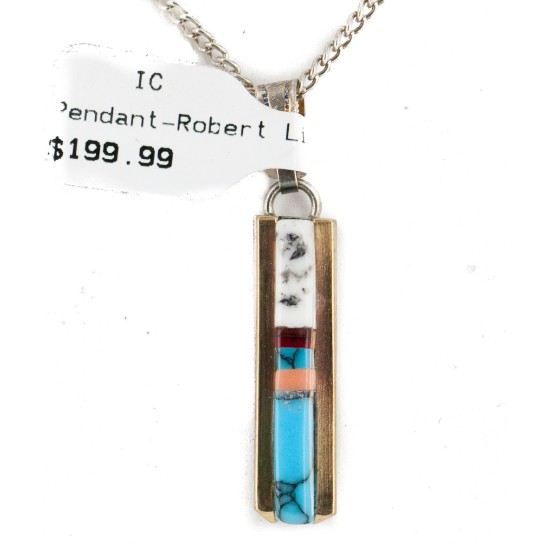Nickel Handmade Certified Authentic Navajo Inlay Natural Turquoise Coral Native American Necklace 24405-1