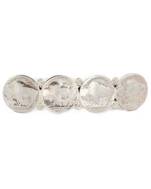 Vintage Style Buffalo Nickel Handmade Certified Authentic Navajo .925 Sterling Silver Nickel Native American Hair Barrettes 10337