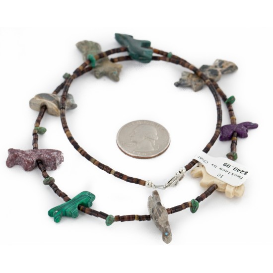Certified Authentic Navajo .925 Sterling Silver Natural Turquoise Multicolor Stones Native American Necklace 16084-3