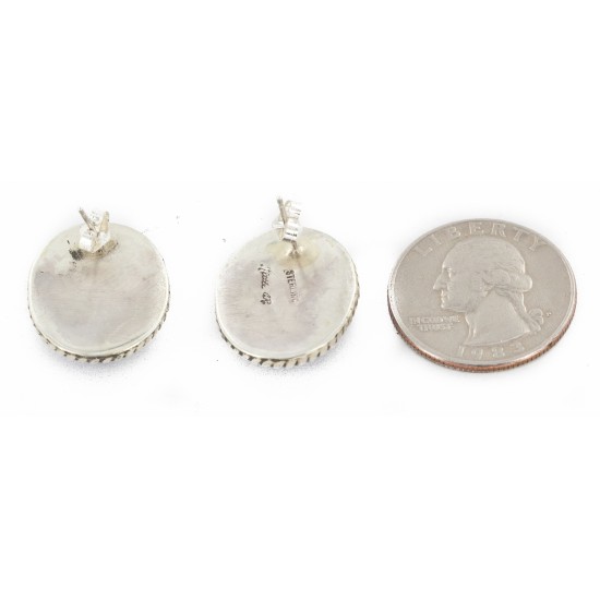 Certified Authentic .925 Sterling Silver Handmade Navajo Natural Lapis Stud Native American Earrings 12886-1