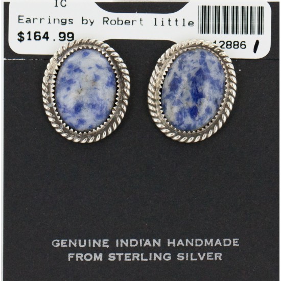 Certified Authentic .925 Sterling Silver Handmade Navajo Natural Lapis Stud Native American Earrings 12886-1