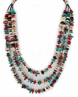 Certified Authentic 3 Strand Navajo .925 Sterling Silver Natural Turquoise Multicolor Native American Necklace 25282