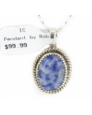 Certified Authentic .925 Sterling Silver Handmade Navajo Natural Lapis Native American Necklace 12885-1