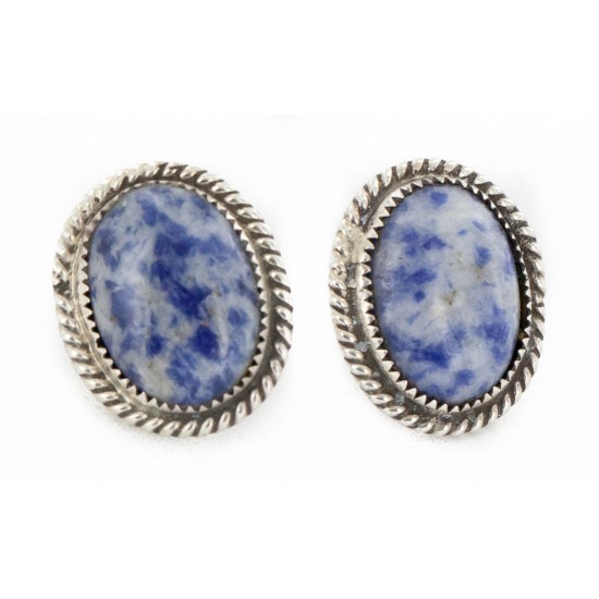 Certified Authentic .925 Sterling Silver Handmade Navajo Natural Lapis Stud Native American Earrings 12886-1