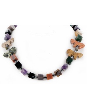 Certified Authentic Carved Horse Navajo .925 Sterling Silver Natural Black Onyx Tigers Eye Amethyst Jasper Hematite Native American Necklace 15422-1