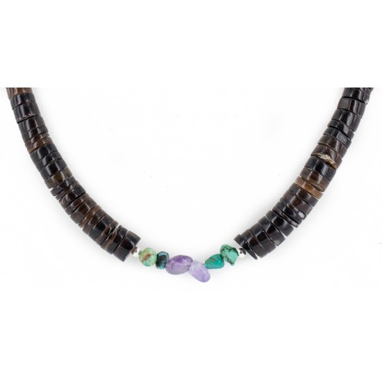 Certified Authentic Navajo .925 Sterling Silver Natural Turquoise Amethyst Heishi Native American Necklace 25285-3 Certified Authentic Navajo .925 Sterling Silver Natural Turquoise Amethyst Heishi Native American Necklace 25285-3
