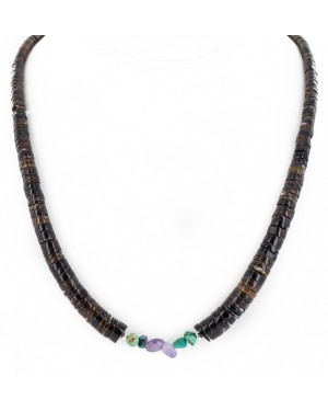 Certified Authentic Navajo .925 Sterling Silver Natural Turquoise Amethyst Heishi Native American Necklace 25285-3 Certified Authentic Navajo .925 Sterling Silver Natural Turquoise Amethyst Heishi Native American Necklace 25285-3