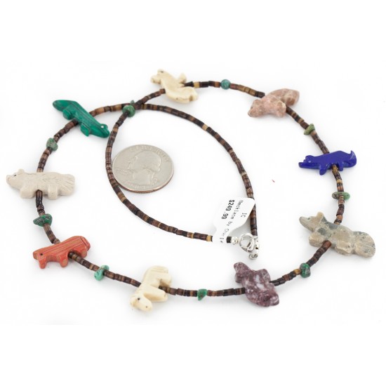 Certified Authentic Navajo .925 Sterling Silver Natural Turquoise Heishi Multicolor Stones Native American Necklace 16084-1