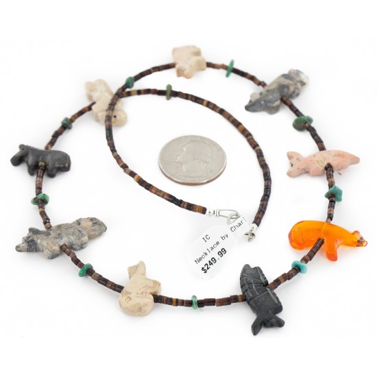 Certified Authentic Navajo .925 Sterling Silver Natural Turquoise Heishi Multicolor Stones Native American Necklace 16084-4