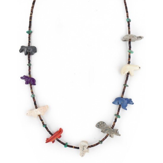 Certified Authentic Navajo .925 Sterling Silver Natural Turquoise Multicolor Stones Heishi Native American Necklace 16084-2