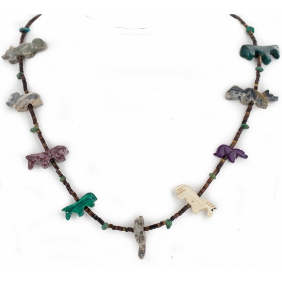 Certified Authentic Navajo .925 Sterling Silver Natural Turquoise Multicolor Stones Native American Necklace 16084-3