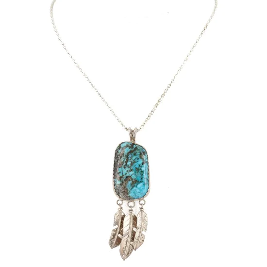 Feather .925 Sterling Silver Handmade Navajo Natural Turquoise Native American Necklace 14990 Feather .925 Sterling Silver Handmade Navajo Natural Turquoise Native American Necklace 14990