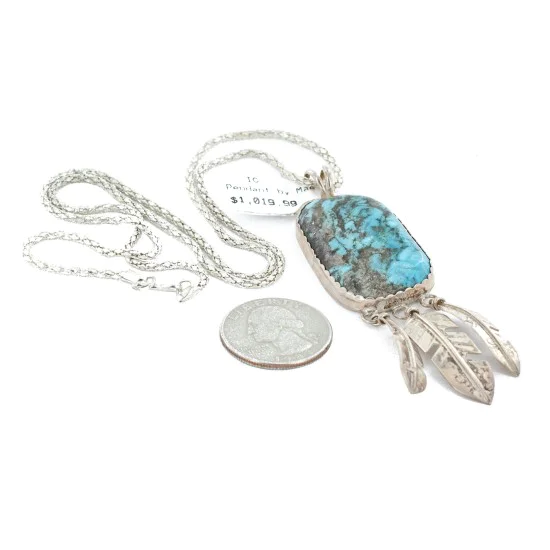 Feather .925 Sterling Silver Handmade Navajo Natural Turquoise Native American Necklace 14990 Feather .925 Sterling Silver Handmade Navajo Natural Turquoise Native American Necklace 14990