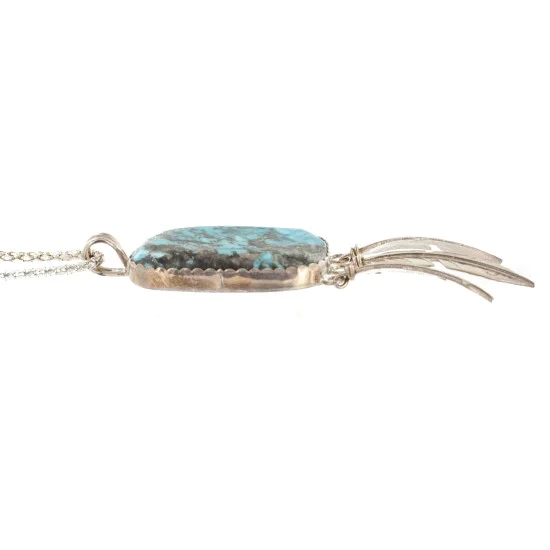 Feather .925 Sterling Silver Handmade Navajo Natural Turquoise Native American Necklace 14990 Feather .925 Sterling Silver Handmade Navajo Natural Turquoise Native American Necklace 14990